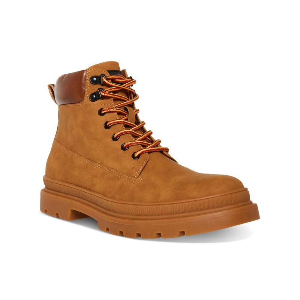 MADDEN Mens Brown Heel Pull-Tab Glixxo Round Toe Block Heel Combat Boots 11.5
